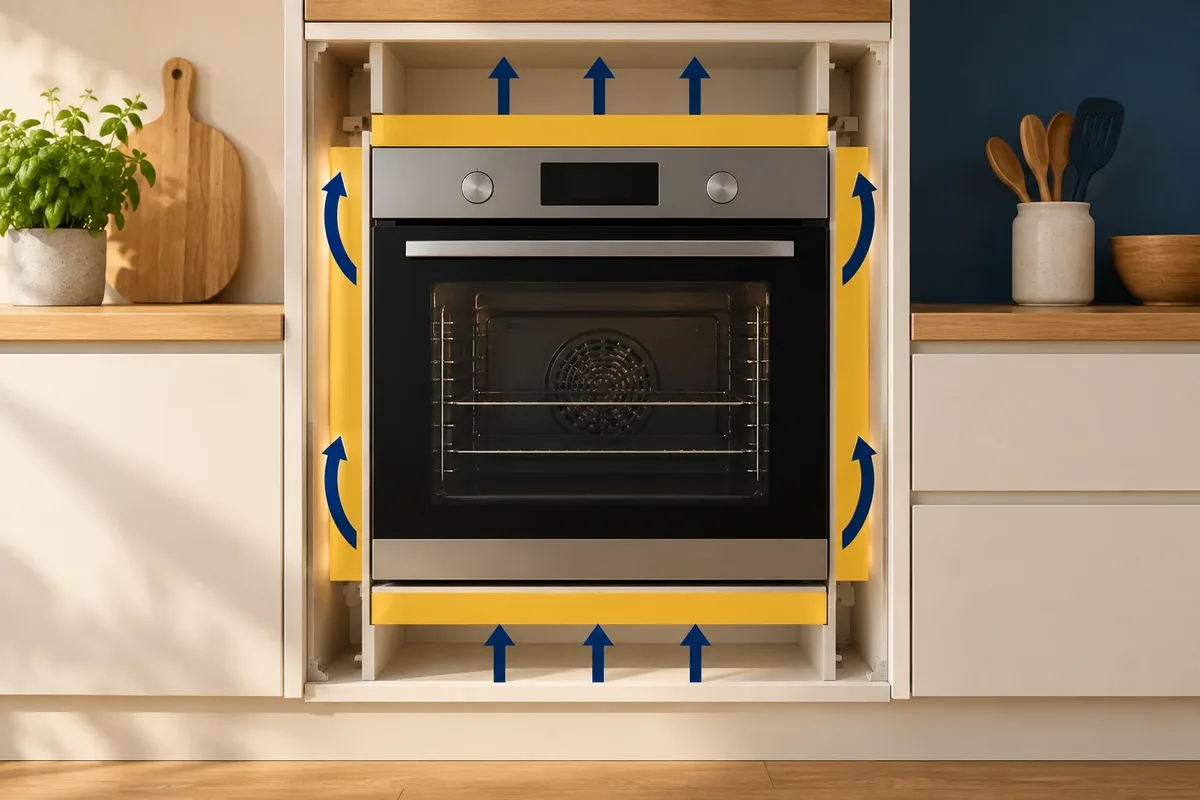Espaces de dégagement et de ventilation à respecter autour d'un four encastrable