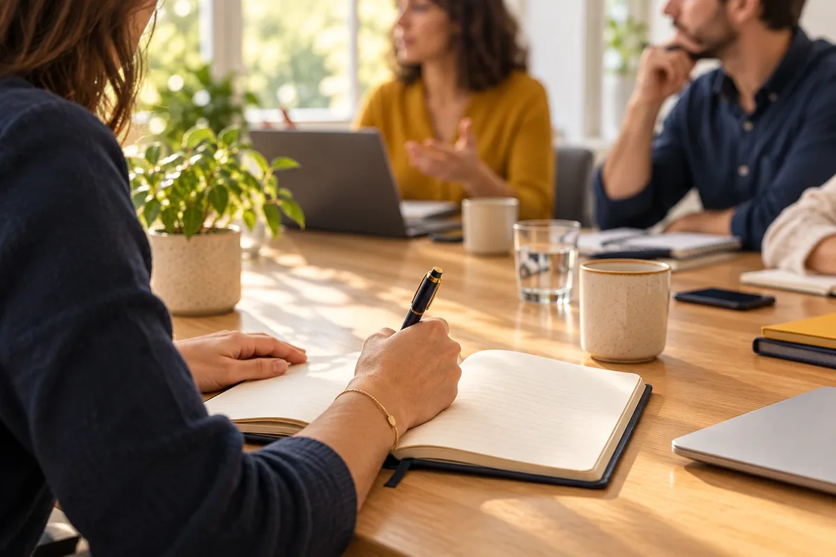 Personne prenant des notes pendant une réunion professionnelle