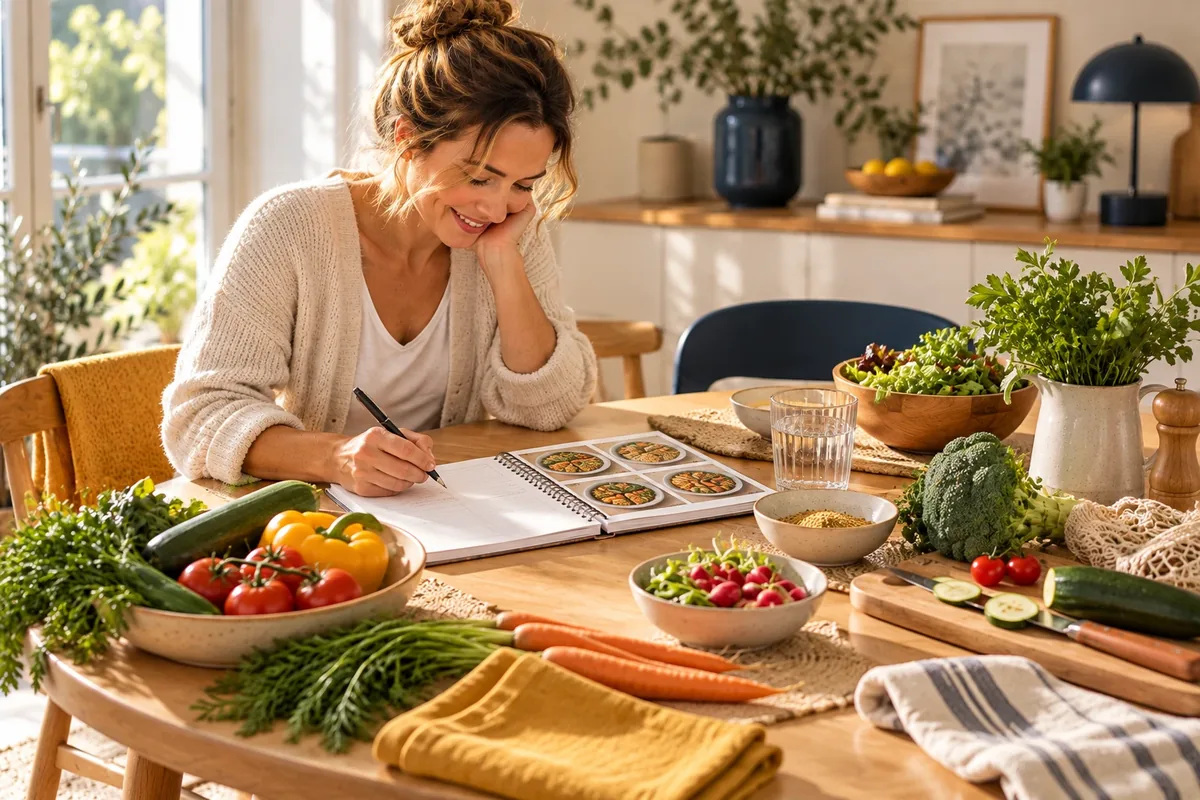 Carnet de planification des repas de la semaine avec des ingrédients frais