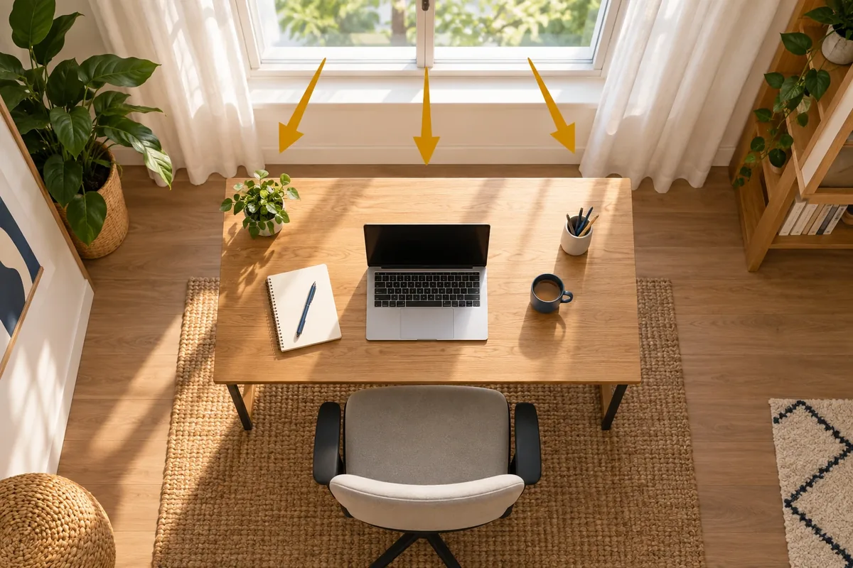 Schéma de positionnement d'un bureau face à une fenêtre