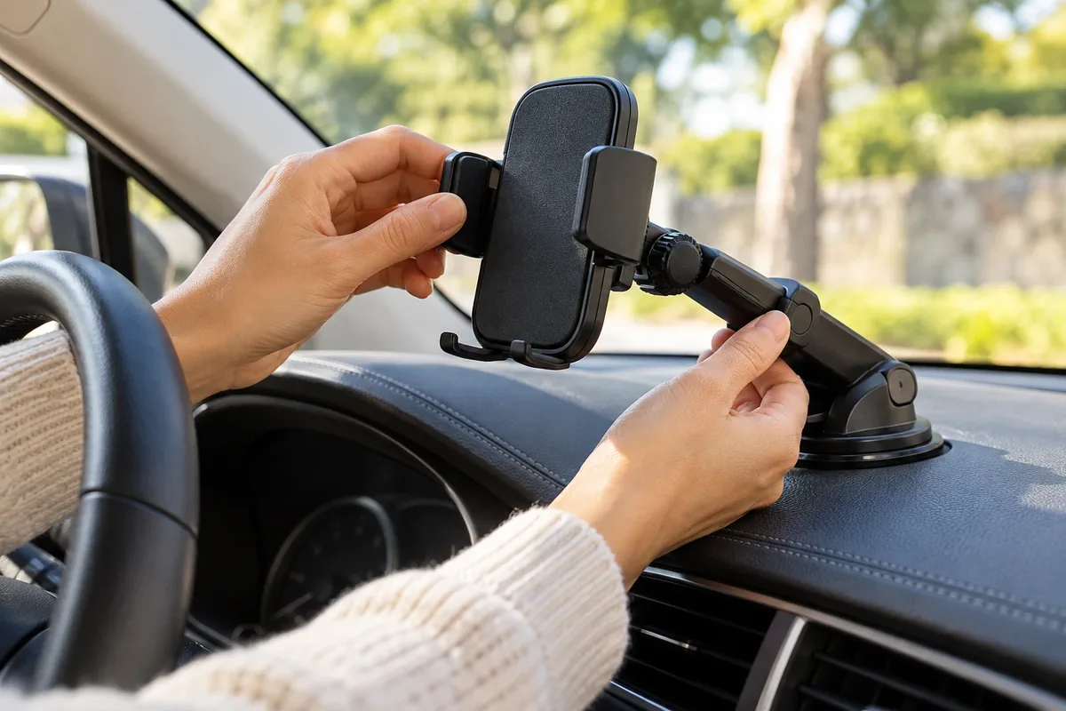 Vérification d'un support téléphone avant de prendre la route