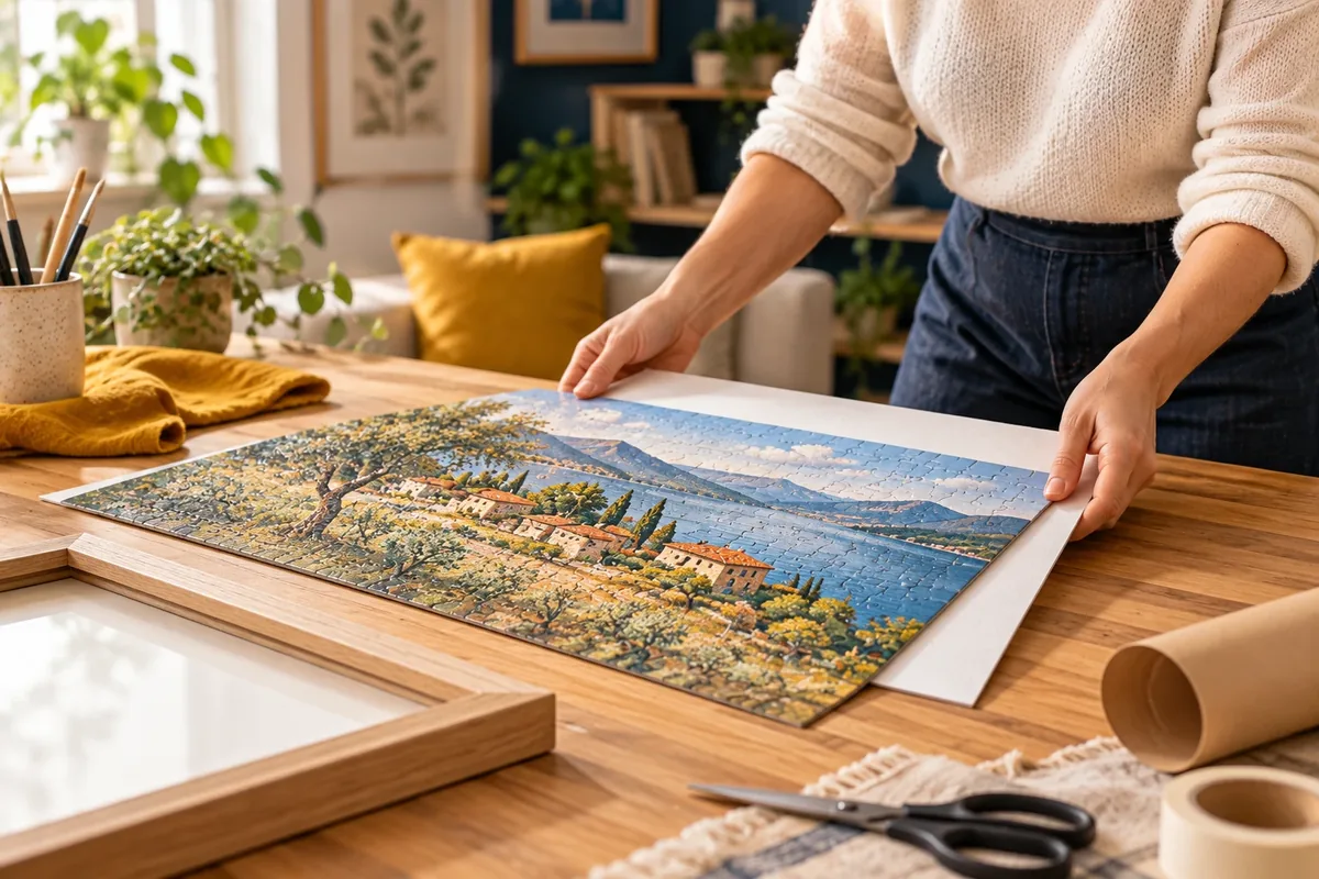Puzzle assemblé avec une feuille rigide glissée en dessous