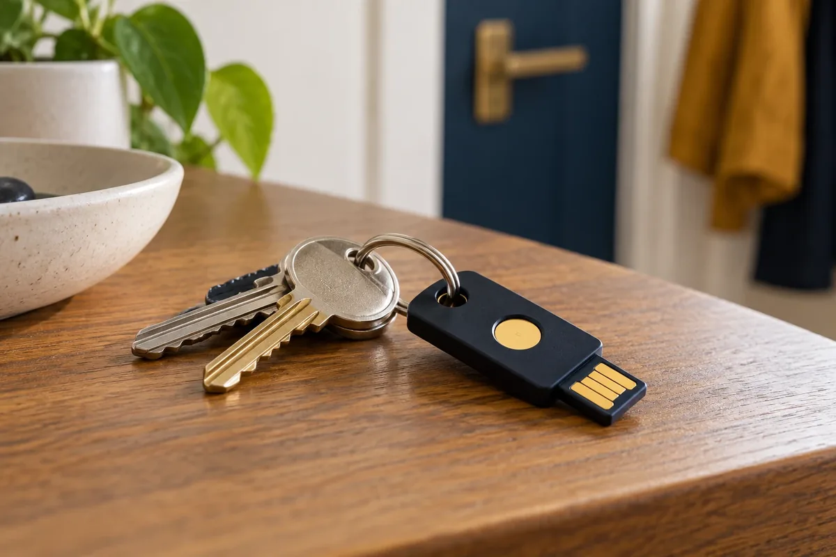 Clé de sécurité USB générique posée sur un bureau