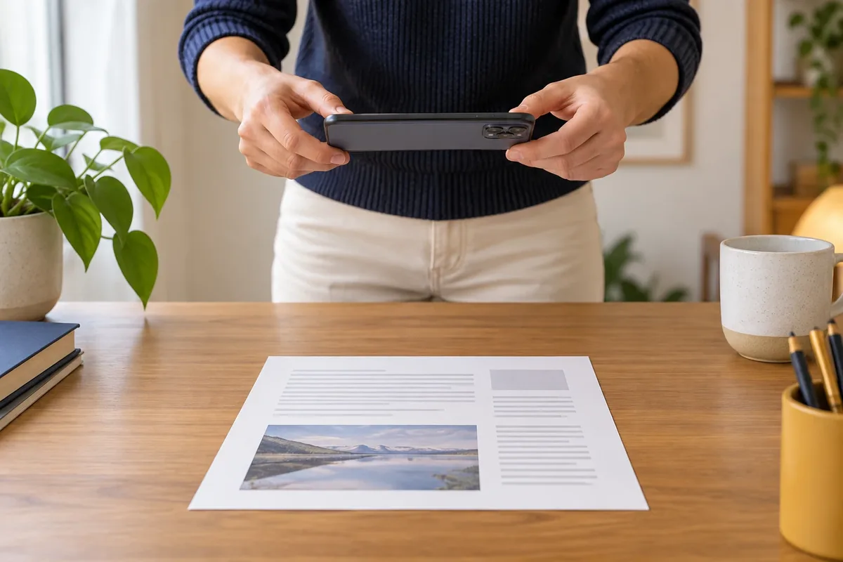 Photographie d'un document à plat avec un smartphone, sans ombre portée