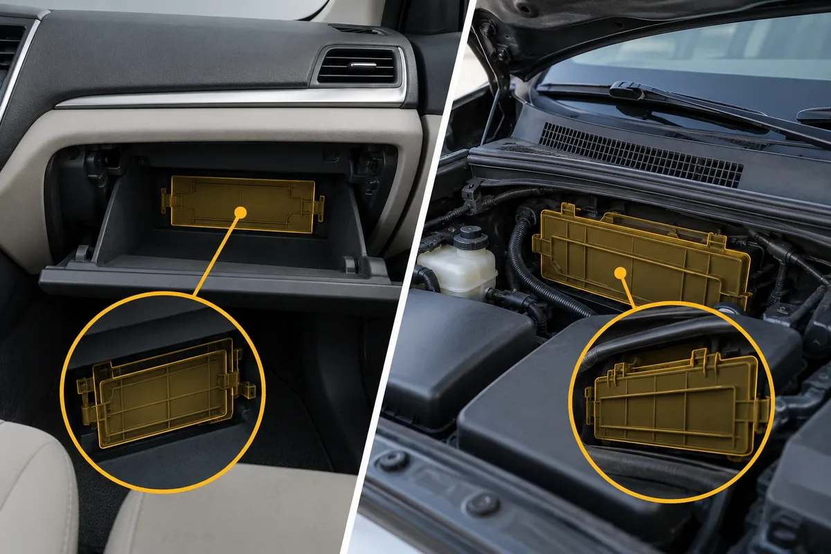 Emplacement générique d'un filtre d'habitacle dans une voiture