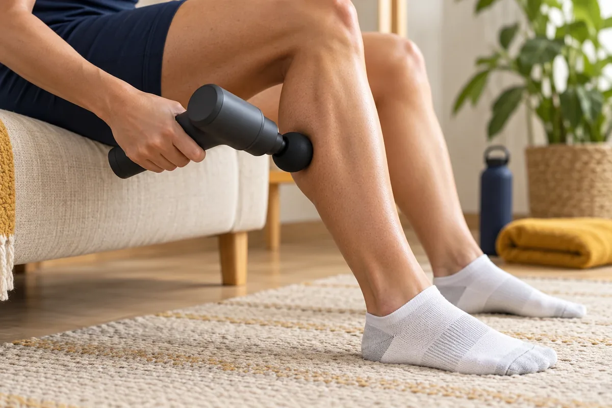 Utilisation d'un pistolet de massage sur le mollet