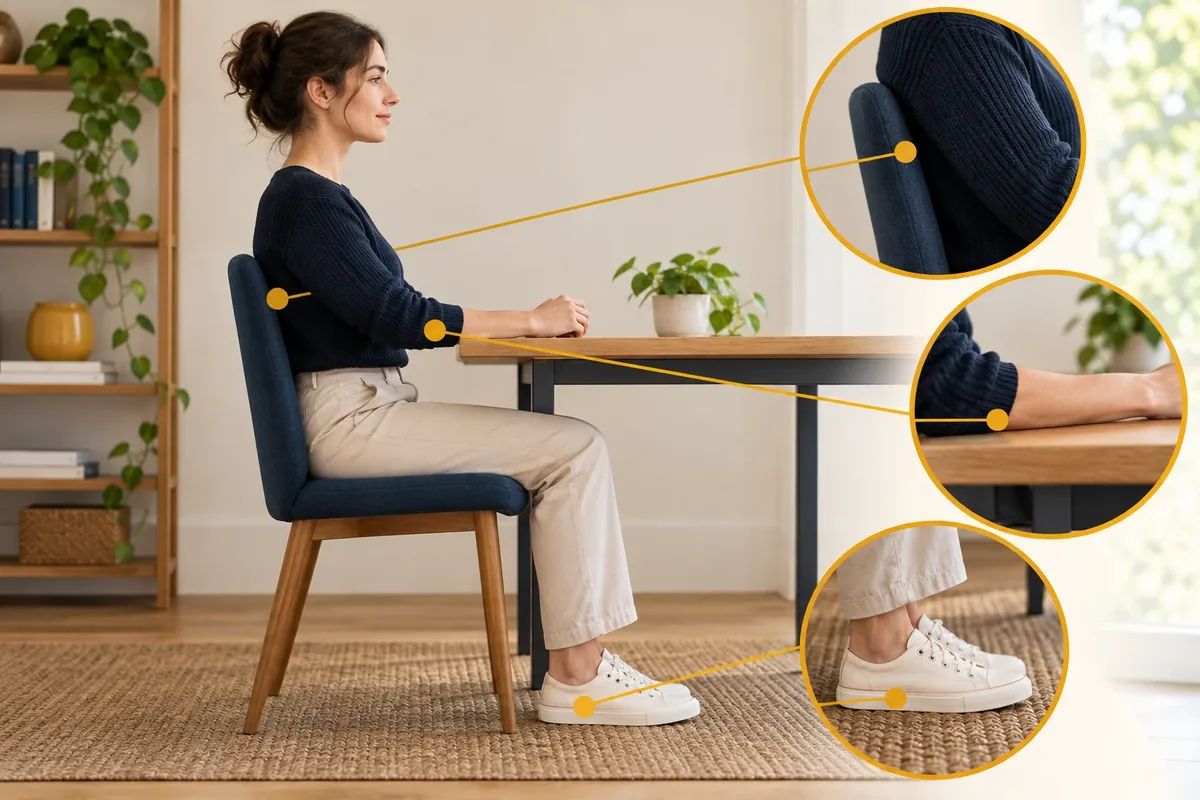 Une personne assise correctement pour prendre sa tension.
