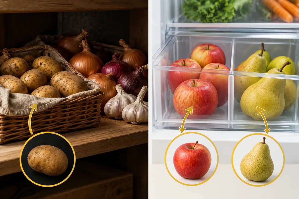 Comparaison entre stockage sec et sombre et bac à légumes du réfrigérateur
