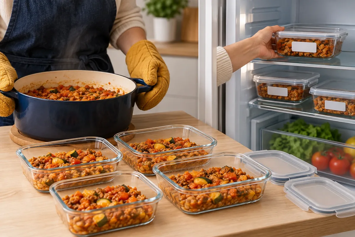 Séquence illustrant le refroidissement et le rangement daté des restes
