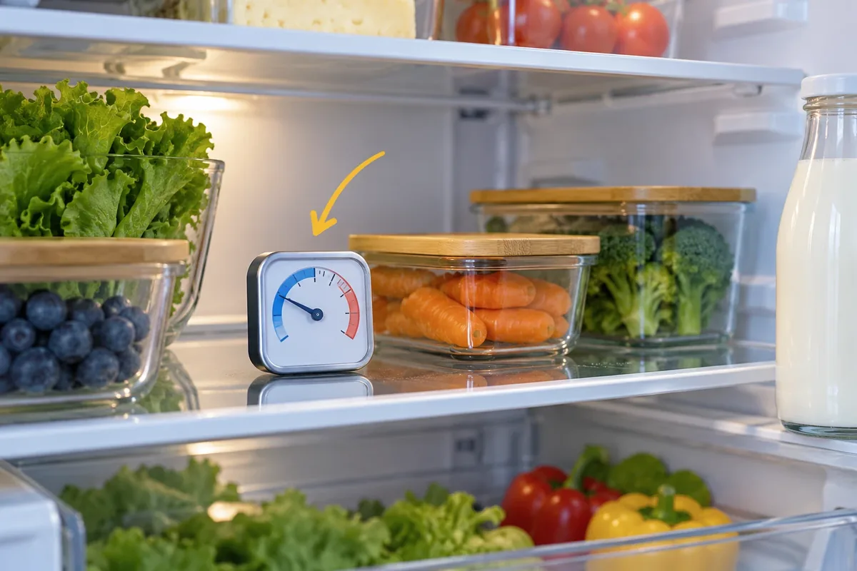Thermomètre placé dans la zone froide d'un réfrigérateur