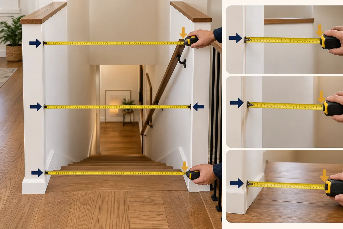 Mesure de l'ouverture d'un escalier avant de choisir une barrière de sécurité