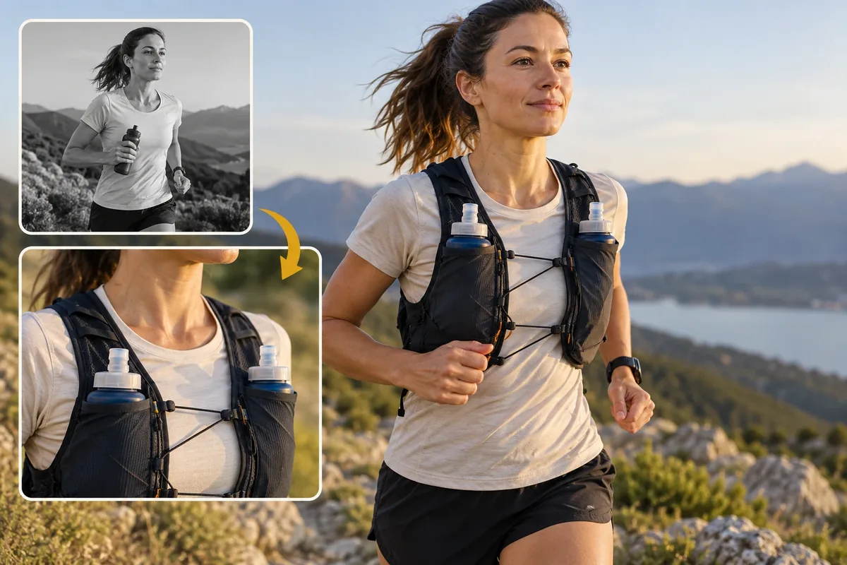 Coureur portant un gilet d'hydratation à flasques souples