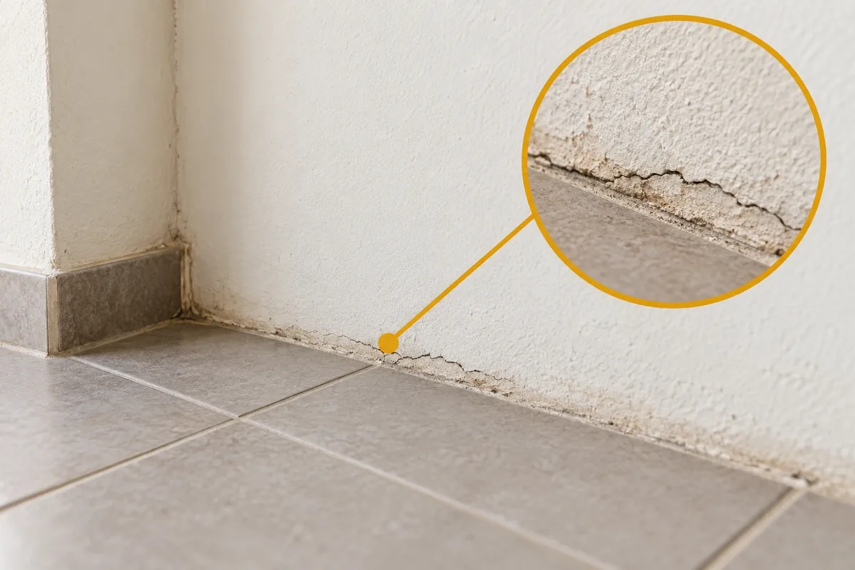 Vérification de la jonction entre mur et sol d'une cave