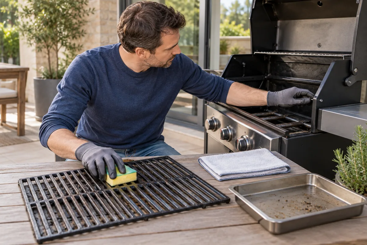 Nettoyage et inspection d'une grille de barbecue entièrement froide
