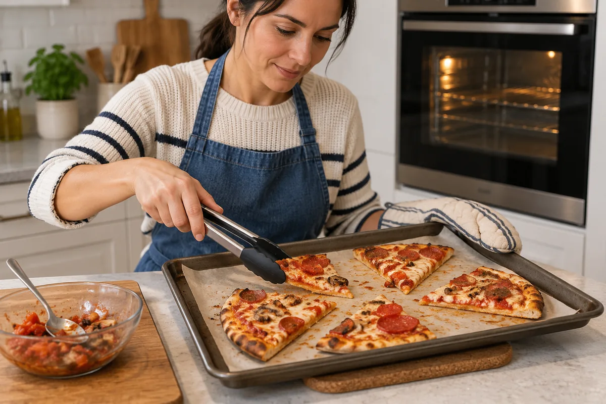 Parts de pizza surveillées séparément sur une plaque chaude