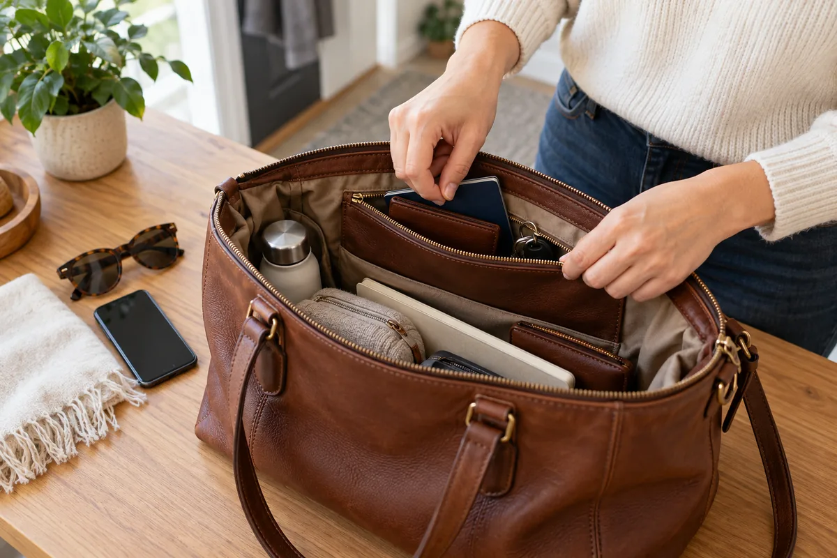 Objets importants rangés dans la poche intérieure fermée d'un sac