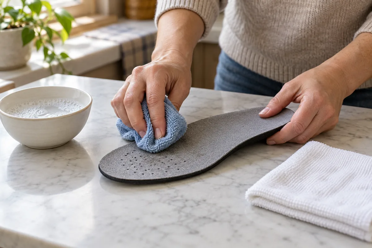 Semelle intérieure nettoyée avec un chiffon humide non dégoulinant