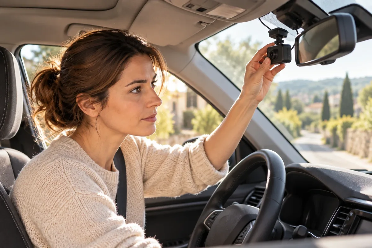 Caméra embarquée fixée près du rétroviseur d'une voiture