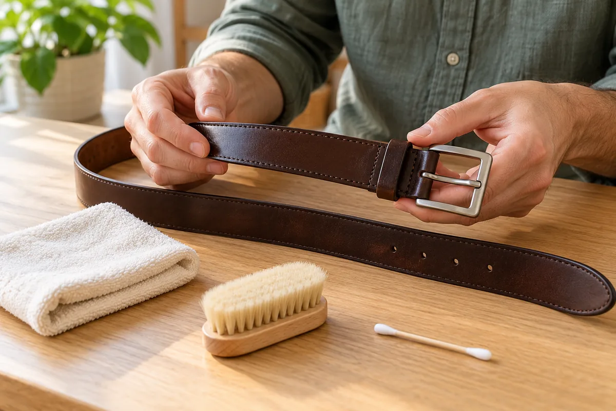Personne examinant une ceinture avant son nettoyage