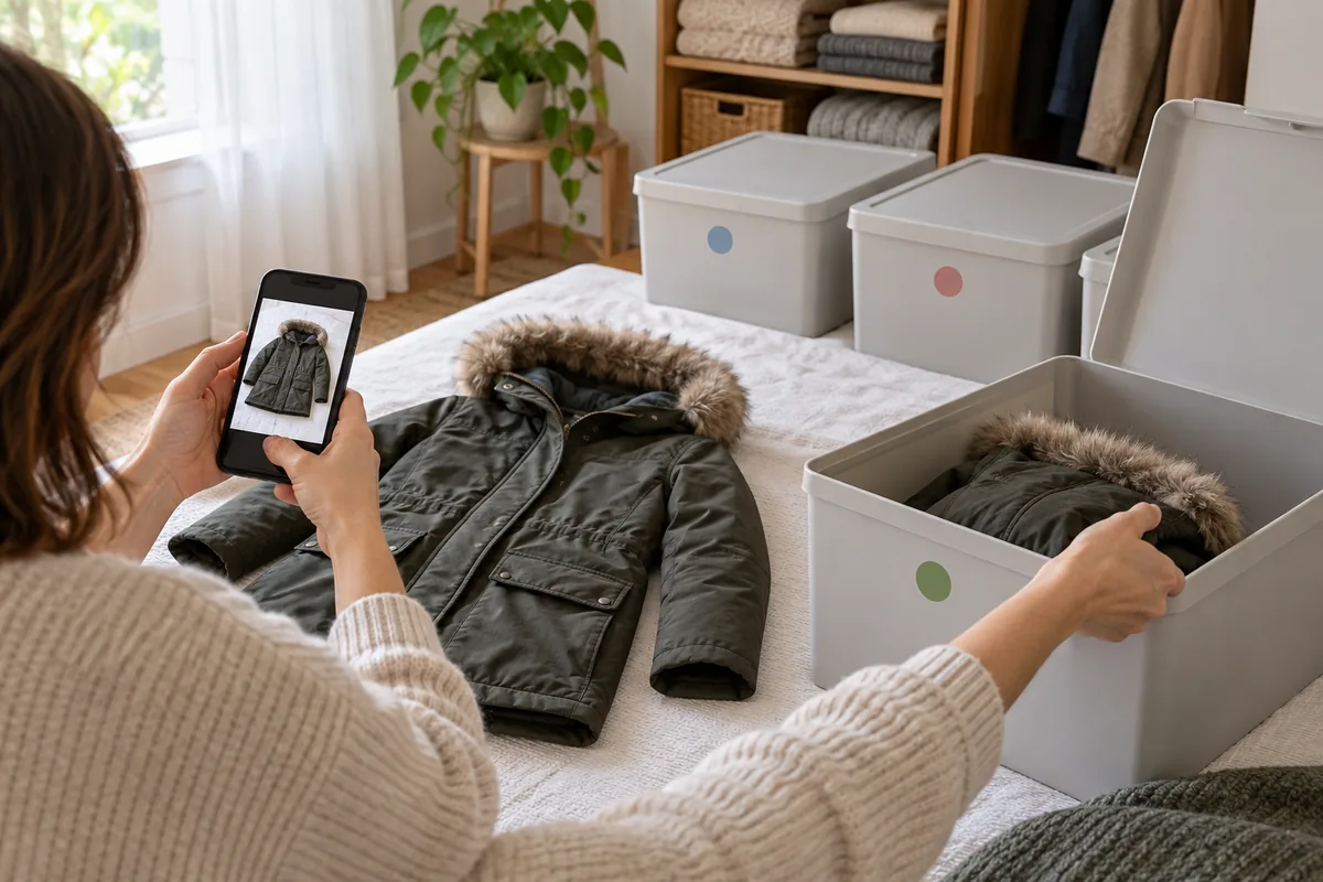 Manteau inventorié avant rangement dans une boîte au code neutre