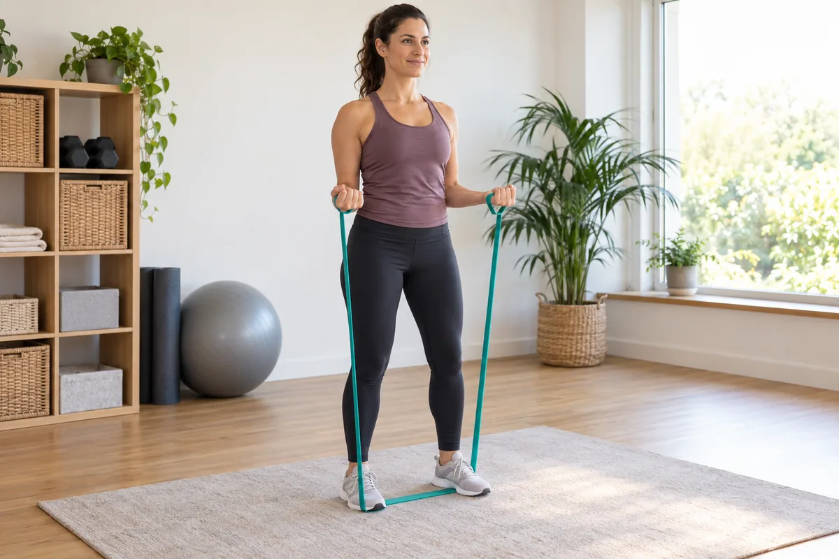 Personne utilisant un élastique sous les pieds dans une position stable