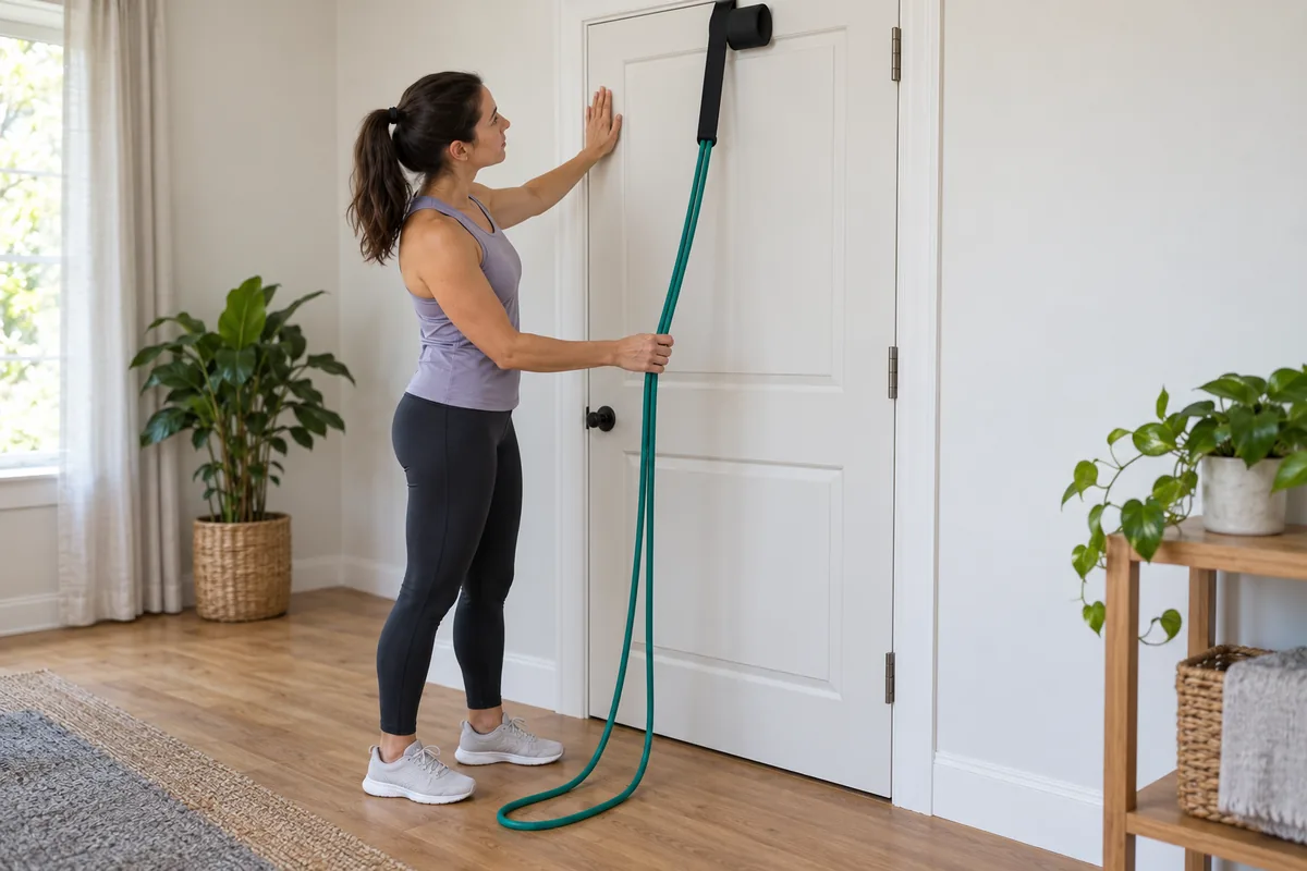 Personne vérifiant un ancrage de porte avec l'élastique sans tension