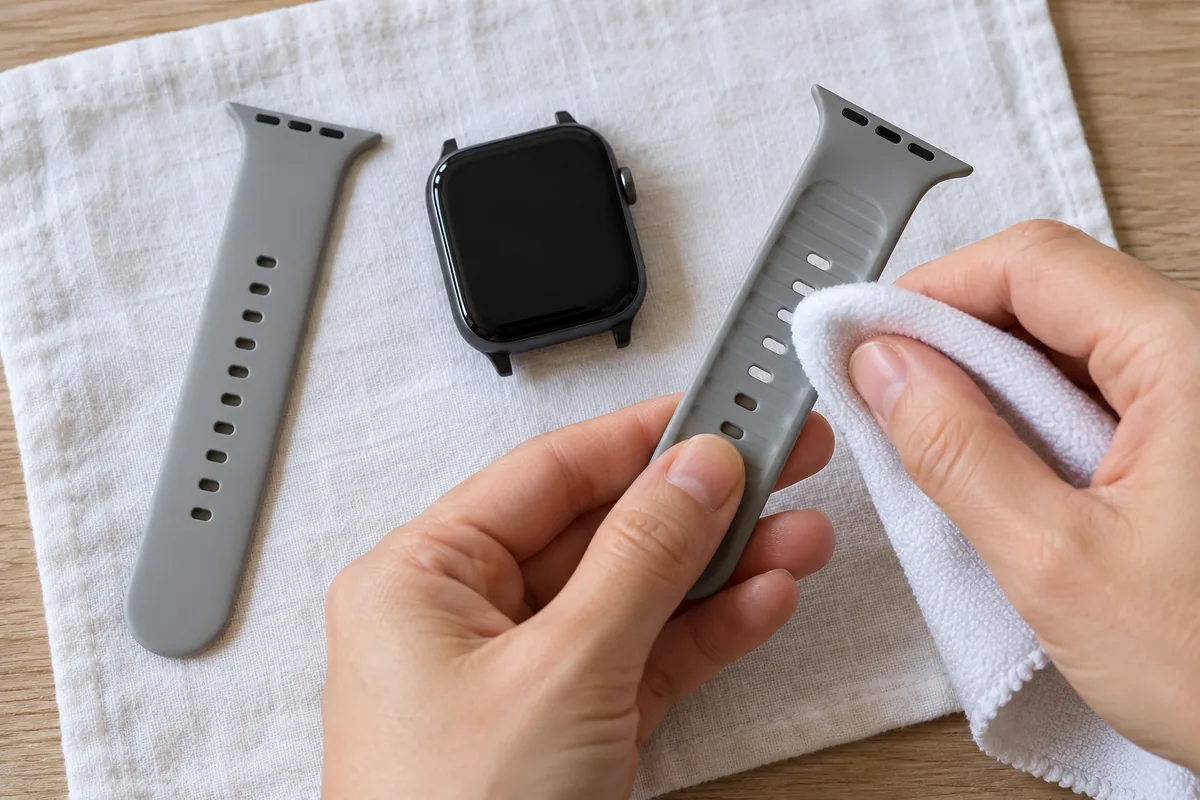 Nettoyage séparé des rainures d'un bracelet de montre connectée