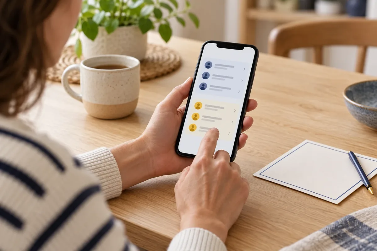 Une personne vérifie les appels et messages écartés par les filtres de son téléphone.