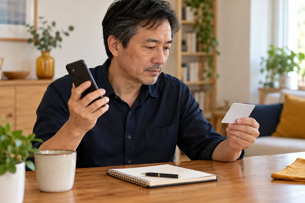 Un homme utilise une carte habituelle pour retrouver le contact de sa banque. à son bureau.