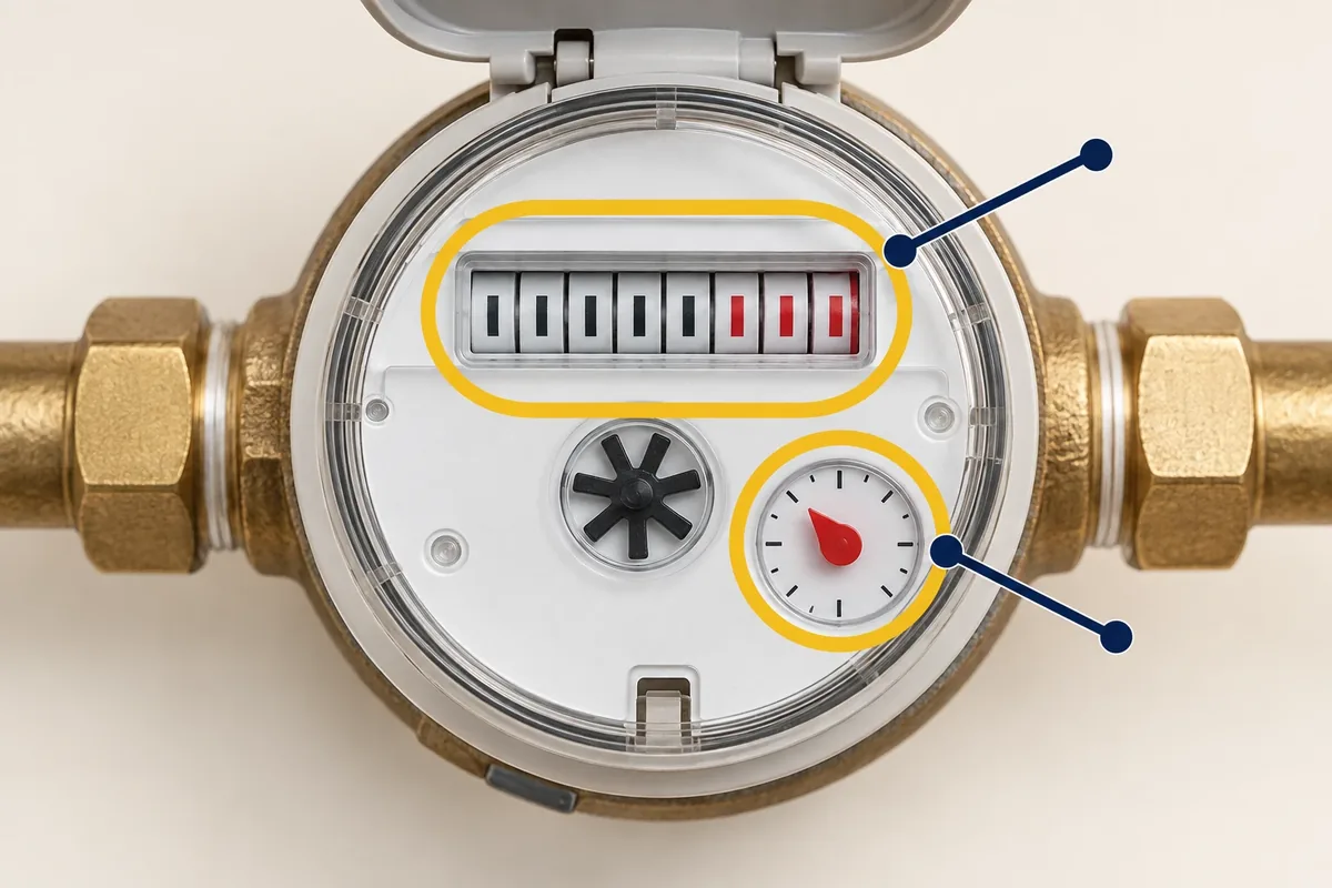 Repère sur l'index du compteur d'eau à relever avant et après