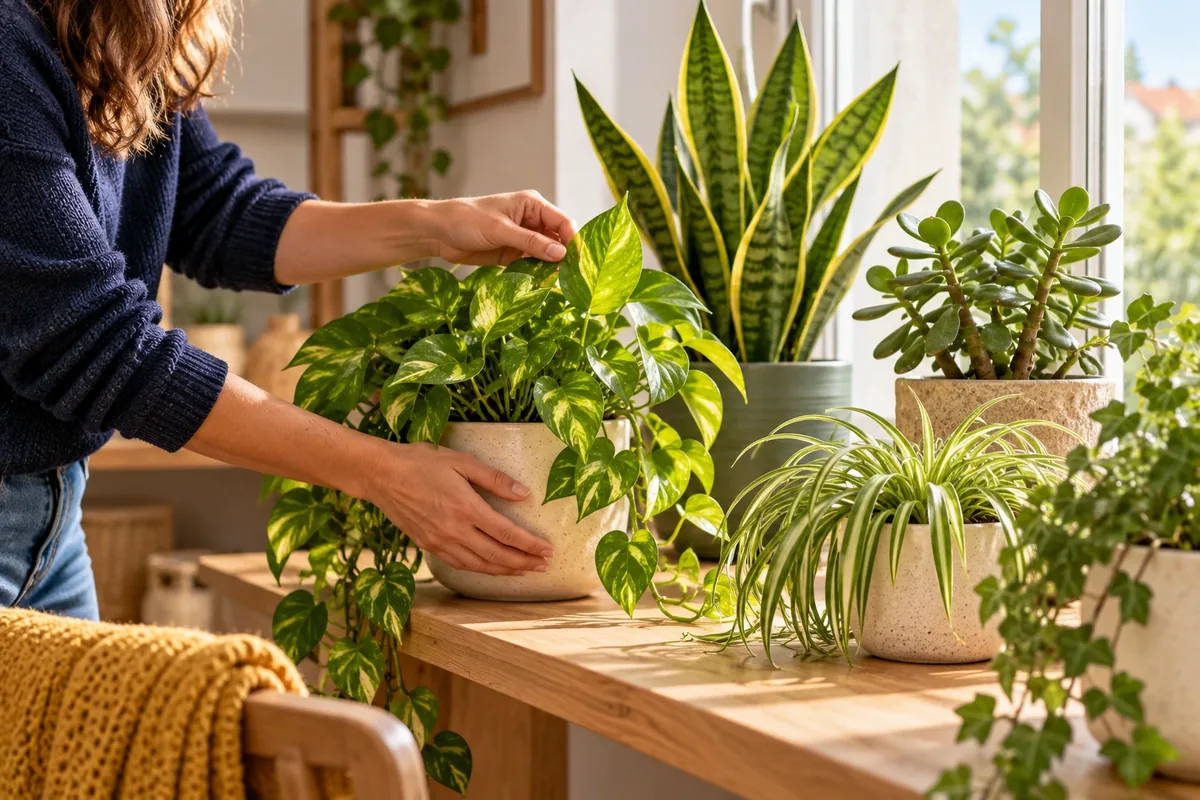 Plantes d'intérieur robustes disposées près d'une fenêtre lumineuse