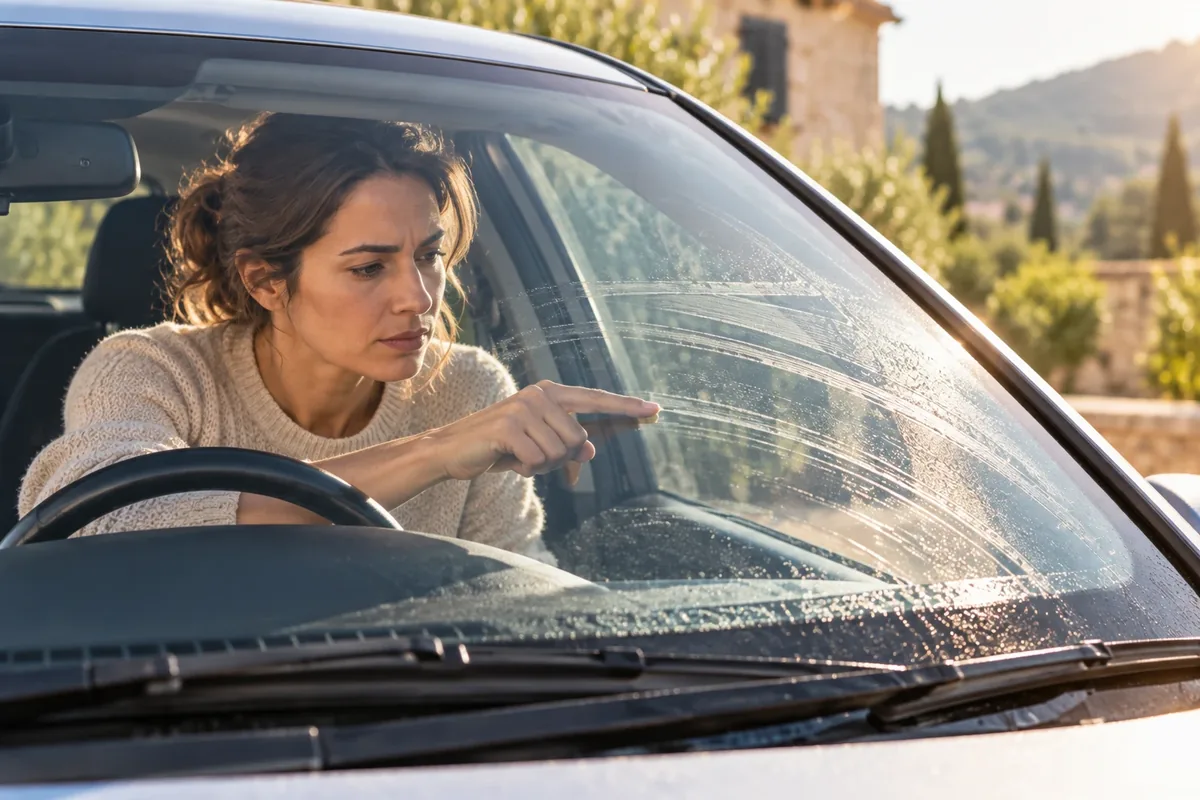 Pare-brise de voiture avec des traces d'essuie-glace