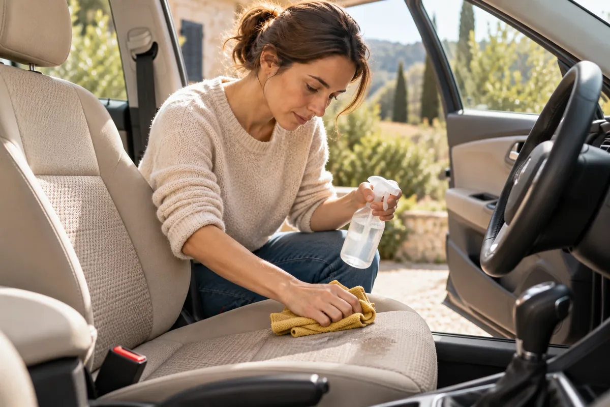 Nettoyage d'un siège de voiture en tissu
