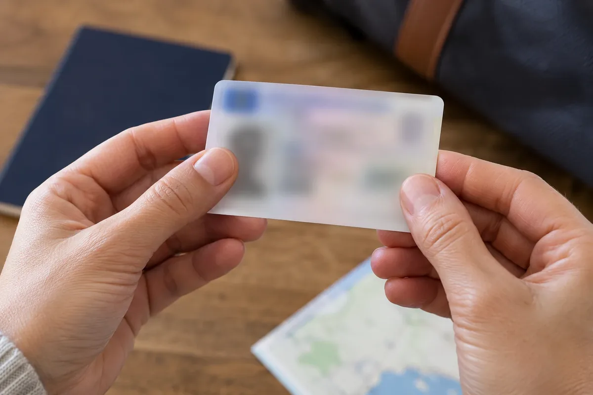 Des mains masquent les informations personnelles d'un document avant une photo.