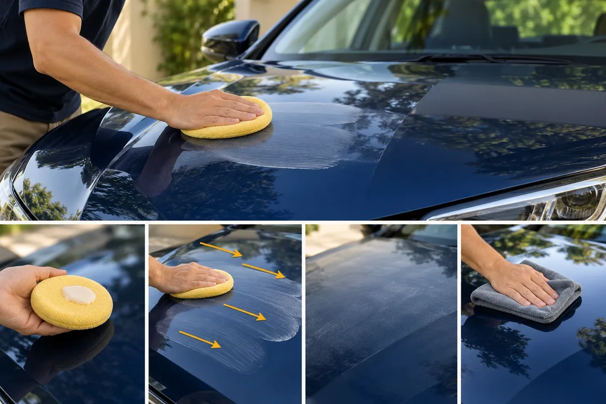 Application d'une protection sur la carrosserie d'une voiture avec une microfibre
