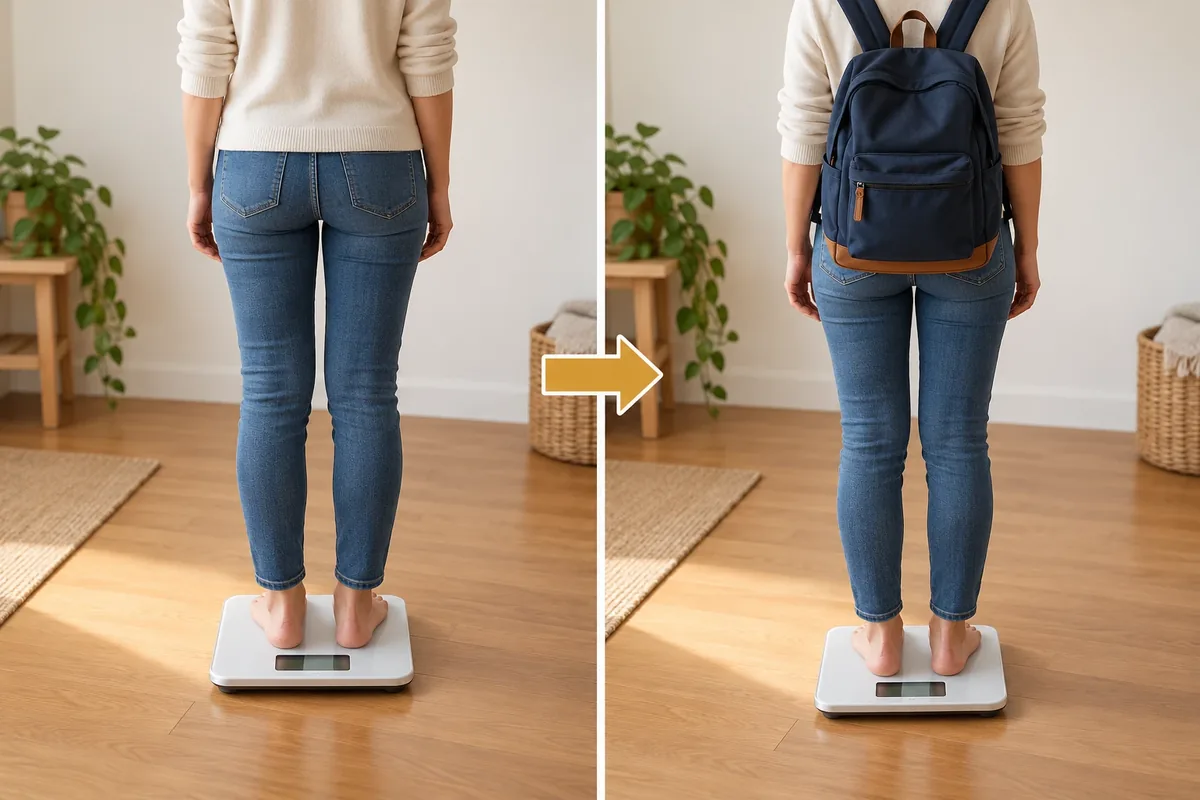 Séquence en deux étapes pour estimer le poids d'un sac.