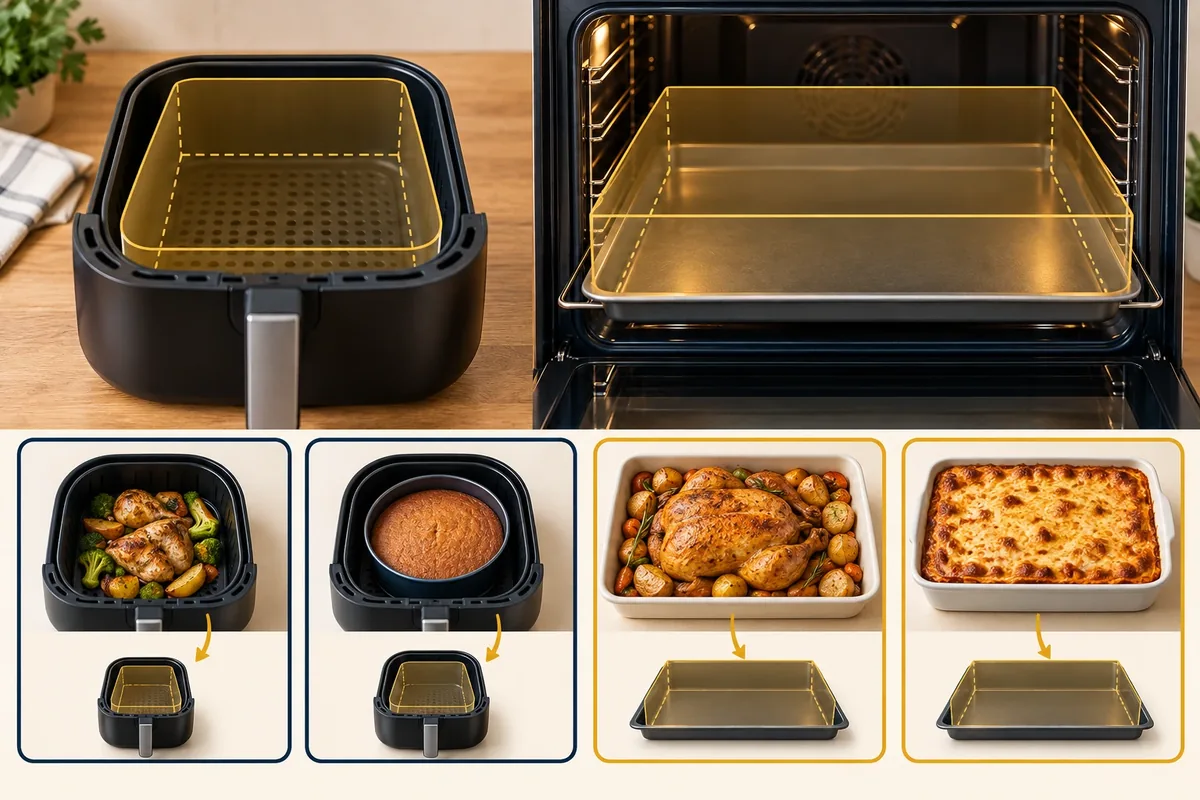 Comparaison de la capacité d'un panier d'air fryer et d'une plaque de four