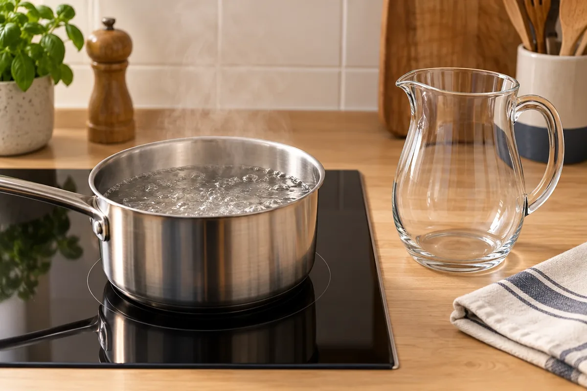Une casserole d'eau en train de bouillir.