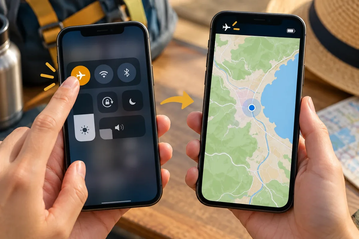 Un téléphone affichant une carte téléchargée, testée en mode avion.