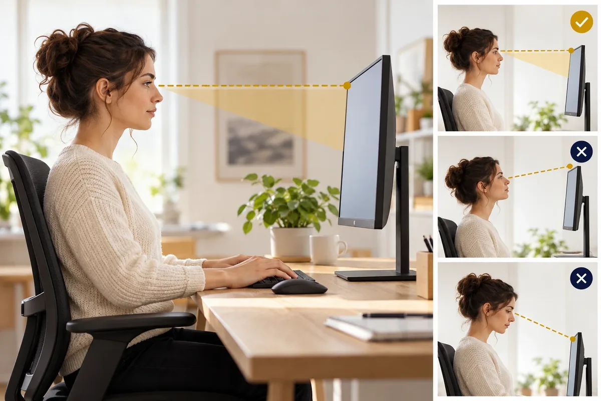 Écran réglé à hauteur des yeux avec repère de distance