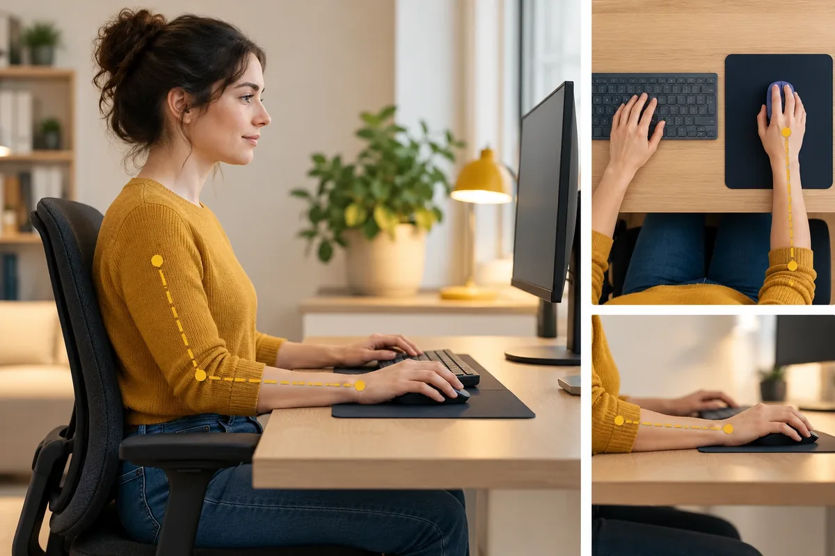 Clavier et souris positionnés près du corps pour relâcher les épaules