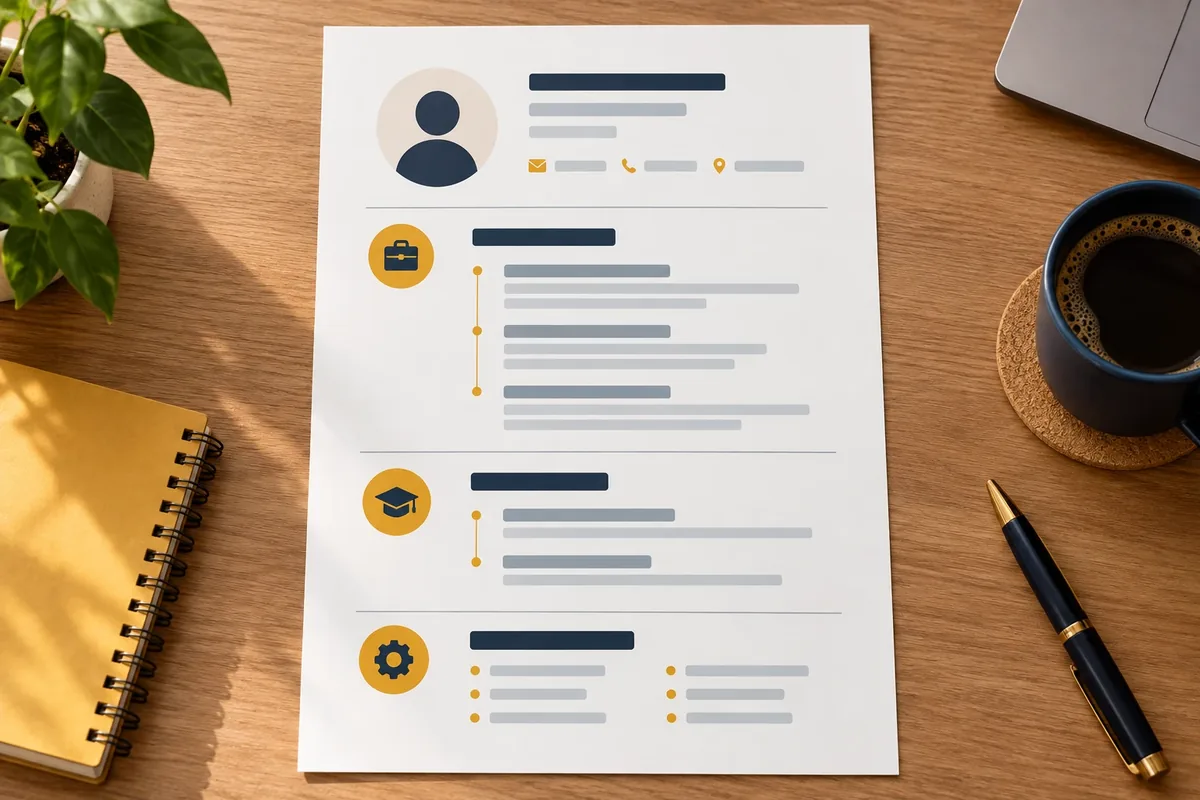 CV imprimé organisé en une seule colonne avec des rubriques bien séparées