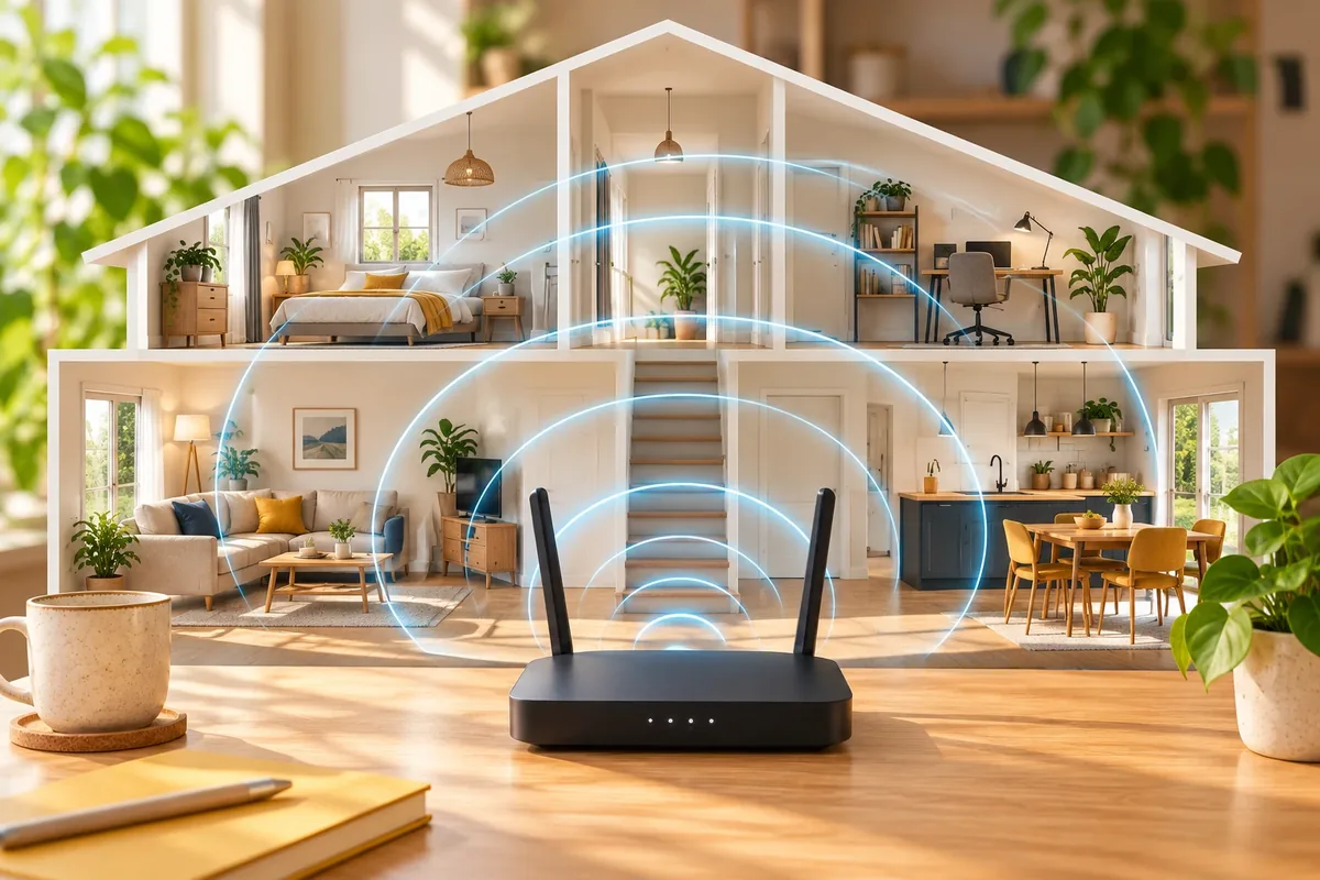 Box internet générique posée en position centrale dans un logement
